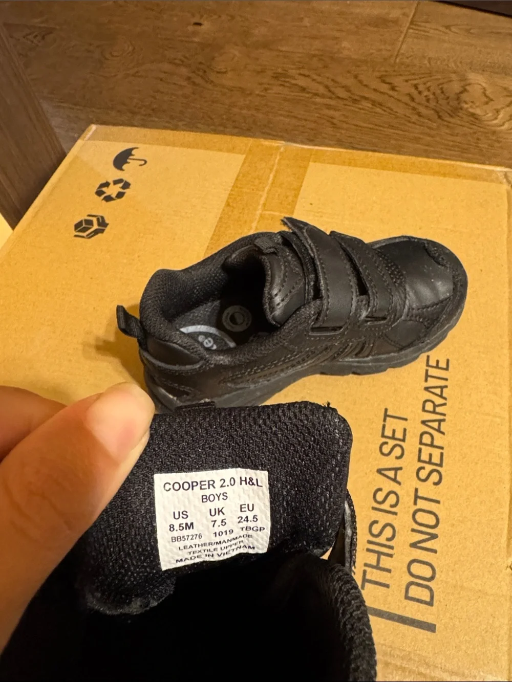 Kids Black Hook-and-Loop Athletic Shoes